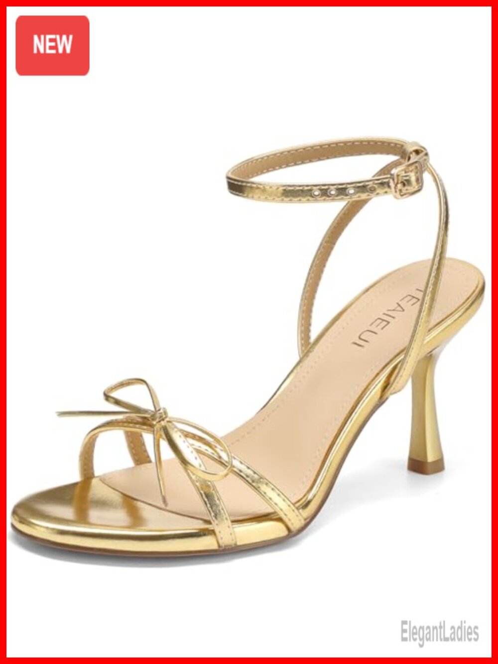Women's Kitten Heels Strappy Open Toe Bow Buckle 3 Inch Faux Leather